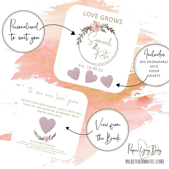 Love Grows Favour. Wedding Favor Idea Plantable Favours Personalised Seed Favors Custom Paper. Personalized Table Gift