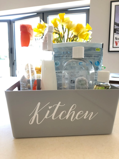 Personalised Plastic Storage Boxes | Kitchen Cleaning Products Caddy Laundry Organiser Hinching