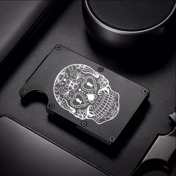 Sugar Skull Laser Engraved Minimalist, Rfid-Blocking Front Pocket Everyday Carry Wallet
