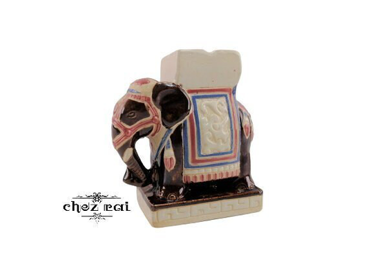 Vintage Ceramic Small Handpainted Elephant Statue Boho Home Decor Ashtray Planter Gift Idea Shelf Display Room/Chez Rai