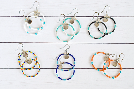 Seed Bead Earring, Beaded Small Hoop Earrings, Circle