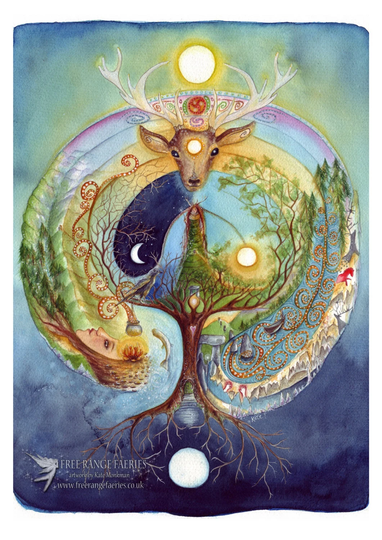 Small A5 Art Print, Deer Medicine, Celtic, Labyrinth, Woodland, Forest, Elen Of The Ways, Cerridwen, World Tree, Goddess, Goddess Art