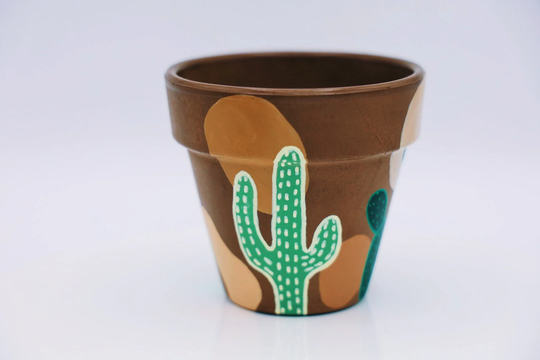 Earthy Desert Pot | Indoor Outdoor Boho Planter Hand Painted Cactus Small Grafite Clay Terra Cotta Flower 4
