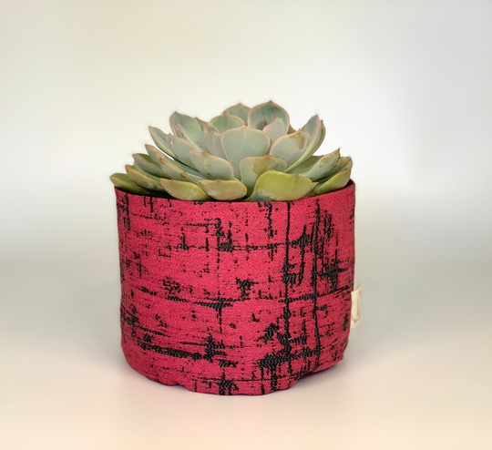 Eco Friendly Upcycled Pink & Black Abstract Design Fabric Pot Plant Cover