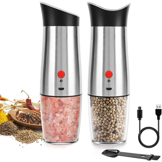 Electric Salt and Pepper Grinders Rechargeable: - usb Gravity Pepper Mill Set,Automatic Seasoning Mills Stainless Steel,Adjustable Grind