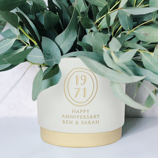 Personalised Anniversary Indoor Plant Pot, Engraved To Order, A Unique Bespoke Gift, Perfect For Anniversaries Or Birthday Celebrations