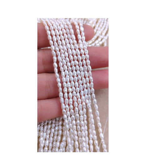 2-3mm Rice Seed Pearls, Cultured Freshwater Small Pearl Strand, Natural Colour White Oval Shape Tiny Bead High Luster Px171