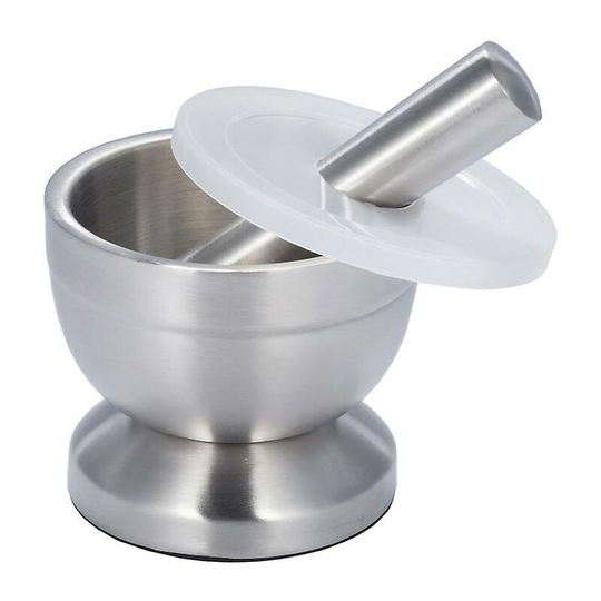 Double Stainless Steel Garlic Grinder Metal Mortar Salt Pestle Pedestal Bowl Garlic Press Herb Pepper Spice Grinder Pot c Thsinde