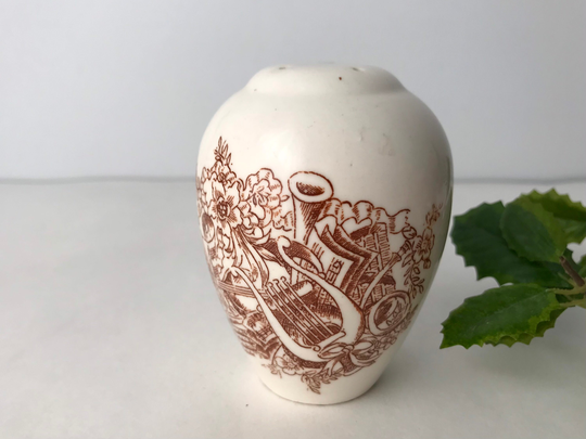 Brown Transferware Salt Shaker Guitar Harp Horn Musical Instruments Design Japan Vintage Decor At Quilted Nest