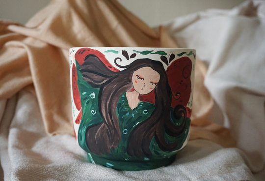 Large Handpainted Angel Terracotta Pot, Succulent Planter, Indoor Plant Home Decor, Houseplant Herb Clay Pot