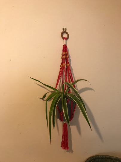 Macrame Dark Pink/White Handmade Plant Hanger, Small/Medium Pot Holder. Indoor/Outdoor