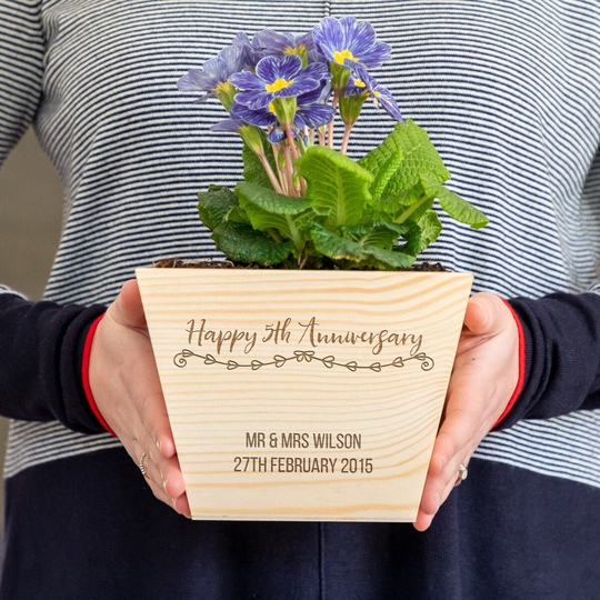 Wooden Planter - 5Th Anniversary Gift Wood Personalised Pot Plant Gardening Gifts Garden Lc654