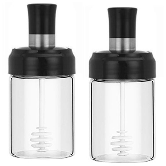 Pesce - Sauce Jar Transparent Glass Combination Spoon with Lid Canisters Storing Seasoning Spices Salt Sugar shape3