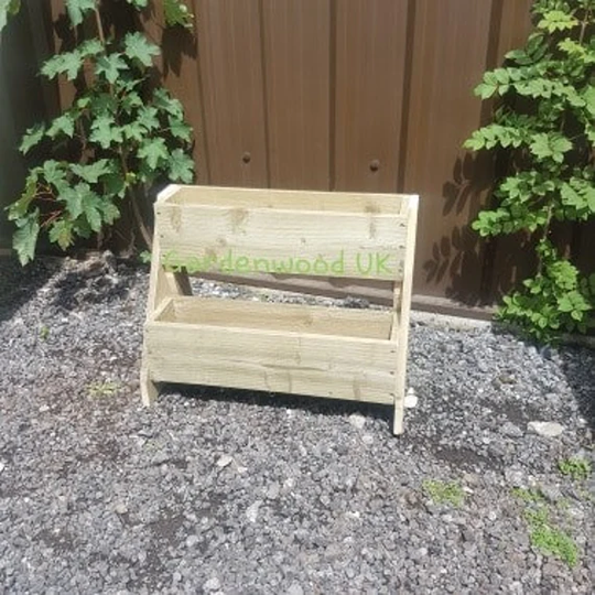 Rustic Wooden 2 Tiered Garden Herb Planter 600mm Wide. Freestanding Ladder Planter. Multi-Level Step Box Trough