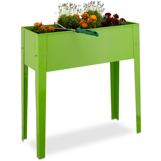 Relaxdays - Raised Flowerbed, Metal, 4 Legs, Plant Container, Herb Bed, Balcony Storage, HxWxD: 80.5 x 81.5 x 31 cm, Green