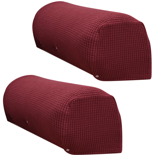 A pair of Sofa Armrest Cover Household Polar Fleece Removable And Washable Sofa Elastic Protective Cover Non Slip Four Seasons Universal,Wine red