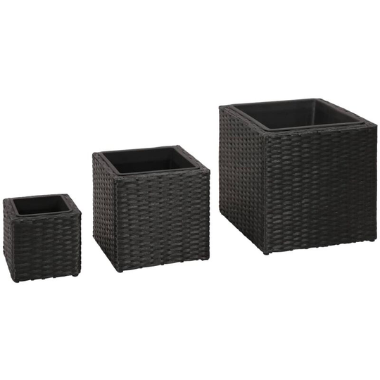 Topdeal - Garden Planters 3 pcs Poly Rattan Black VDTD26346