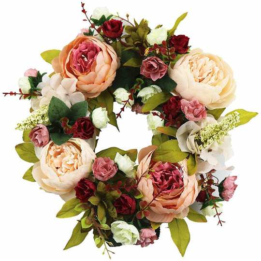 FVO - SogYupk Door Wreaths, 30cm Artificial Peony Flower Front Door Wreath for Spring Summer, All Season Floral Door Wreath for Farmhouse Home