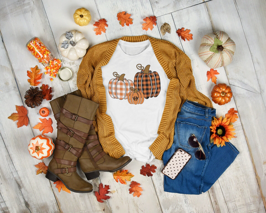 Personalized Cheetah Monogram Shirt, Buffalo Plaid T-Shirt, Cute Fall Top, Pumpkin Season Tee, Monogrammed Orange Tee