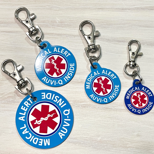 Auvi Q Inside Medical ID Tag | Customizable Emergency Contact Medicine Bag Custom Medic Alert Key Chain Auto-Injector Pouch