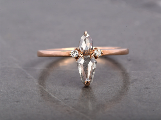 Salt & Pepper Diamond Ring, Coffin Natural For Engagement 14K Rose Gold Wedding Gift Her