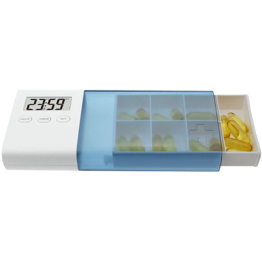 Superseller - Dust-proof Separated Pill Organizer Pill Box Case Electronic Timer Alarm Clock Reminder Medicine Storage Dispenser, Blue - Blue