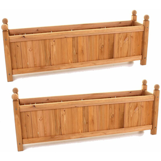 2 x Wooden Garden Planters Flower Plant Pot Window Box Planting Raise Bed Basket (2 x Large Rectangular Planters) - ...