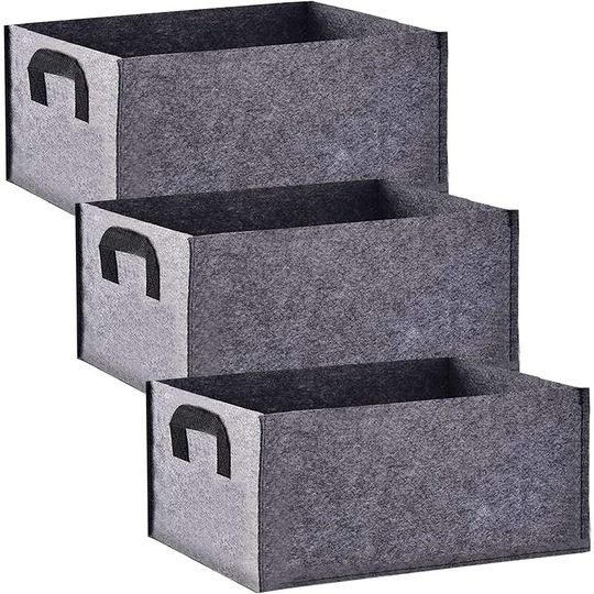 Grow Bag, Set of 3 Rectangular Black Non-Woven Grow Bags with Handle, Indoor Outdoor Grow Bags Planter Pot for Vegetables, Flowers and Fruit (40 x 30