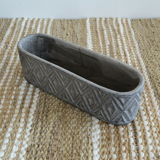 Large 35cm Stone Concrete Geometric Cement Grey Herb Plant Pot Cover Planter Trough