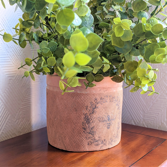 Vintage Terracotta Planter Plant Flower Pot Handmade Bees Embossed Aged