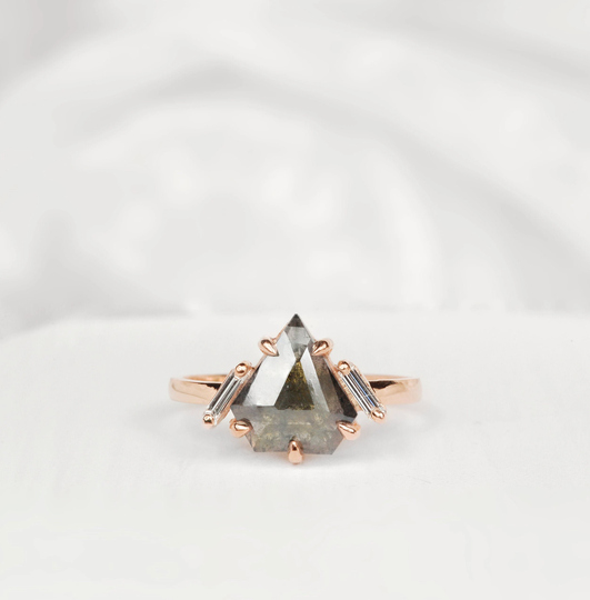 Diamond Ring-Rose Cut Engagement Ring-Salt & Pepper Ring-Dainty Gold Ring-Made To Order