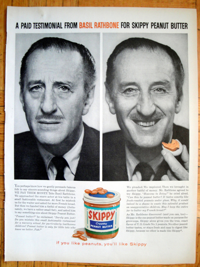 1966 Basil Rathbone Still Famous Brand Peanut Butter-Original 13.5 10.5 Magazine Ad