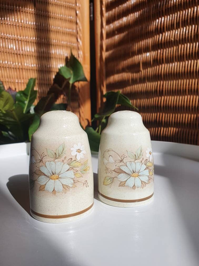 Vintage 1970S Midcentury Salt & Pepper Shakers Ceramic Pottery Floral Retro