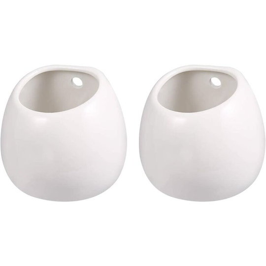 Modou - Set of 2 white ceramic wall planters without holes