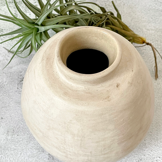 Circular Ceramic Vase, Round Minimalist Clay Small Pottery Oval Tan Nordic Flower Pot, Mindfulness Wabi Sabi Vase